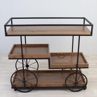 عربة تقديم شكل سيكل سطح خشب بني 4 دور