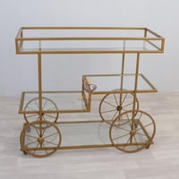 عربة تقديم لون ذهبي شكل سيكل سطح زجاج