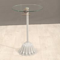 طاولة خدمة السطح زجاج شفاف والقاعدة رخام صناعي لون...