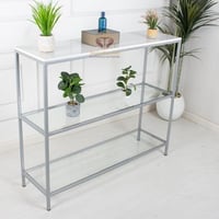 طاوله مدخل كونسول ثلاثه دور زجاج مع خشب شبيه بالرخ...