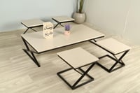 طقم ارضي حديد سطح خشب بيج