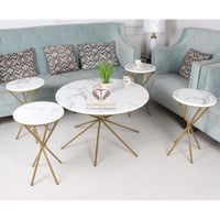 طقم طاولات تقديم 5 قطع سطح خشب لون أبيض