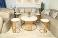 طقم طاوله حديد ليزر سطح خشب شكل ماركه