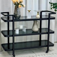 عربه تقديم حديد سطح زجاج لون اسود