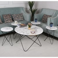 طقم طاولات 5 قطع تقديم وخدمة لون أسود سطح خشب