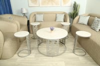 طقم طاوله حديد ليزر سطح خشب شكل ماركه