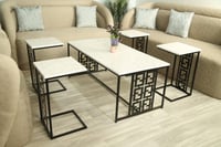 طقم طاوله حديد ليزر سطح خشب شكل ماركه