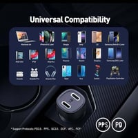 جودا - شاحن سيارة TUBE 45 PD بقوة 45W بمنفذين USB-...