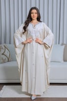 جلابيه لينن ملكيه بتطريز شك وحزام مخفي