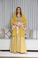 جلابيه استقبال بخام الجكار بطرحه وحزام وتطريز شك