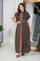 جلابيه مخمل قطعتين بحزام بالخصر وتطريز فصوص