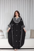 جلابيه لينن ملكيه بتطريز شك وحزام مخفي