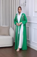 جلابية لينن بتطريز يدوي قطعتين