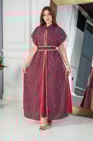 جلابيه مخمل قطعتين بحزام بالخصر وتطريز فصوص