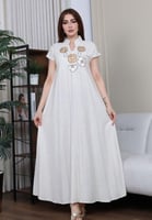 جلابيه لينن بتطريز كمبيوتر بالصدر