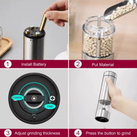 مطحنة ملح وفلفل كهربائية مع خشونة قابلة للتعديل