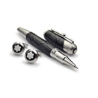 قلم وكبك ماركة مونت بلانك اسود فضي