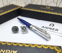 قلم وكبك اقنر فضي ازرق