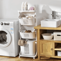 سلة بلاستيك متعددة الاستخدامات ومزودة بكفرات