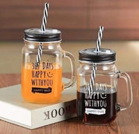 كوب زجاج مع مزاز بلاستيك