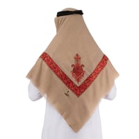 شال كشميري لون بيج غامق مطرز احمر ماركة ملكي خاص