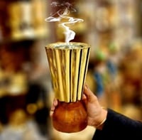 مبخر ستيل ذهبي مع خشب صناعة يدوية هندية