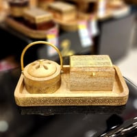 مبخرة شعر مع علبة للعود طقم ذهبي