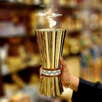 مبخر ستيل ذهبي مع خشب ورخام صناعة يدوية هندي حجم ك...