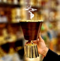 مبخر ستيل ذهبي وخشب صناعة يدوية هندي ثقيل