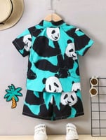 طقم ولادي صيفي خفيف بطباعة الباندا ، من قطعتين