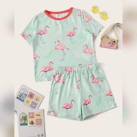 بجامة شورت للبنات برسم طائر لفلامينغو ، ناعمة ومري...