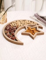 صحن تقديم خشبي بشكل الهلال والنجمة .