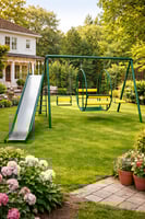 مجموعة ألعاب خارجية مراجيح 3 مقاعد مع زحليقة