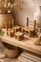 طقم ديكور تراثي مصغر خشب بحبال ملونة – تحفة منزلية