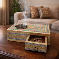 مبخرة صندوق خشبي مع درج ووعاء معدني