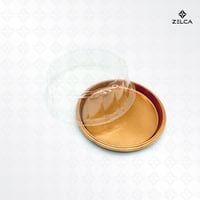 وعاء كيك دائري ذهبي مع غطاء شفاف (10 اوعية )