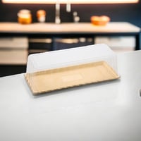 علب وعاء ذهبي مستطيل مع غطاء شفاف ( 6 حبات)