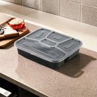 علب ميكروويف أسود بغطاء 5 اقسام (10) علب