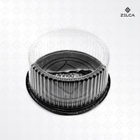 وعاء كيك - تورتة دائري اسود مع غطاء شفاف (10 علب)