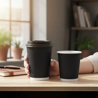 اكواب ورقية طبقتين اسود مع الغطاء (50 حبة)