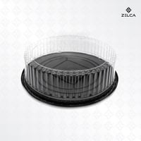 وعاء كيك - تورتة دائري اسود مع غطاء شفاف (10 علب)