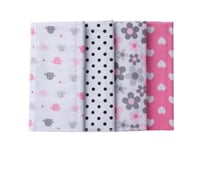 4 قطع قماش .. للسرير .. للتجشؤ .. Elephant & Pink...