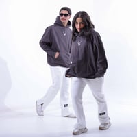 هودي اوفر سايز للجنسين باللون الرمادي الغامق