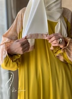 شرشف صلاة لف رسم باتيك اصفر كموني الطرحة مثبتة