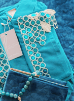 شرشف صلاة لف أزرق فيروزي مزين اويا يدوي مع ترتر