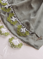 طرحة بوال اخضر زيتي مزينة بالاويا مثلثات اخضر