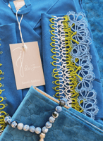 شرشف صلاة لف أزرق فيروزي مزين بأويا اليدوي فوشي