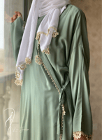 شرشف صلاة لف زيتي اخضر كروشيه يدوي و الطرحة مثبتة