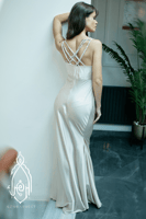 قميص نوم وروب بيج حرير و جبير فاخر بيج