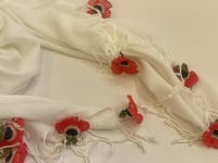 طرحة بكروشيه اويا تركي ورد احمر فاتح